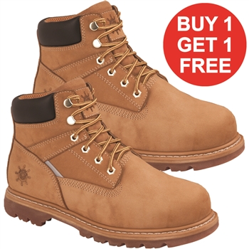 GLOBALWIN 6" Genuine Leather Water Resistant Safety Steel Toe Work Boot, Wheat Color